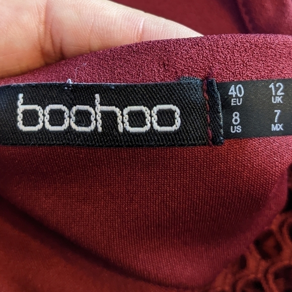 Boohoo Lottie Long Sleeve Fishnet V Neck Midi Dress Sz 8 - Picture 7 of 9